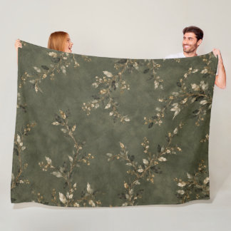Salbeigrünes botanisches Wurfkissen Fleecedecke