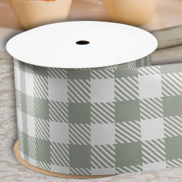 Salbeigrünes Buffalo-Karo Gingham-Kariert Land Satinband
