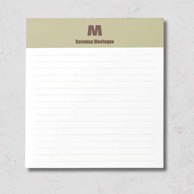Salbeigrünes Chic personalisiertes Monogramm Name  Notizblock (Von Creator hochgeladen)