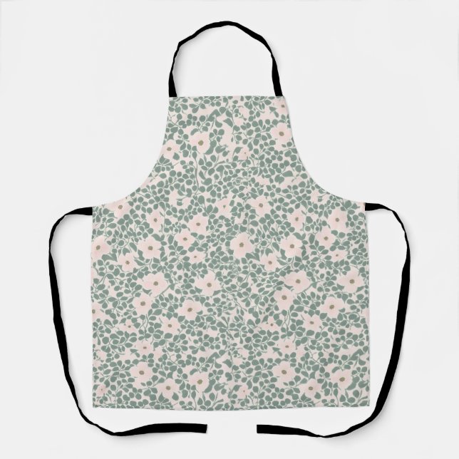 Salbeigrünes Ditsy-Blumenmuster Schürze (Vorderseite)