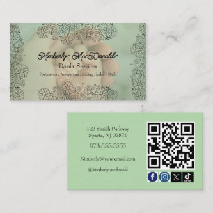 Salbeigrünes Doula-Script-Social-Icon-QR-Code-Foto Visitenkarte
