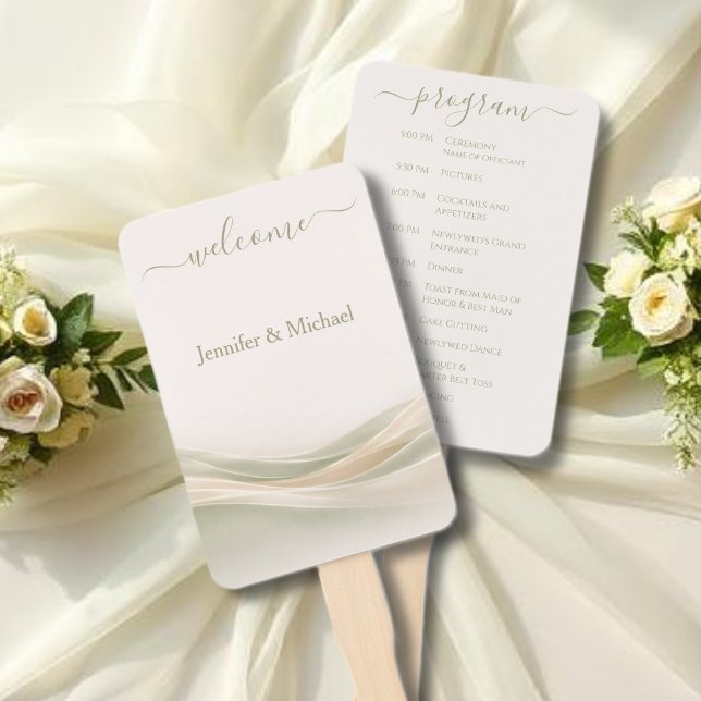 Salbeigrünes Elfenbein-Hochzeitsfächer-Programm Fächer (Sage Green Ivory Wedding Fan Program)