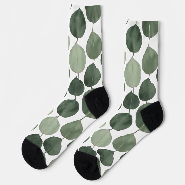 Salbeigrünes Eukalyptusblatt-Muster Botanische Pfl Socken (Linkes Detail)