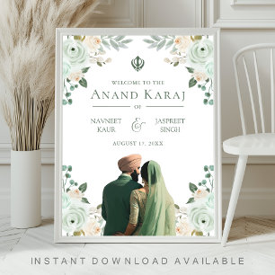 Salbeigrünes florales Anand-Karaj-Hochzeits-Willko Poster