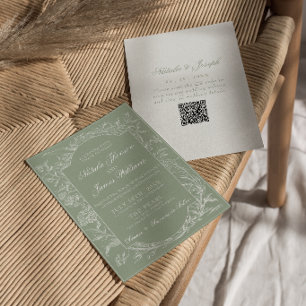 Salbeigrünes Florales Boho Botanisches QR-Code Hoc Einladung