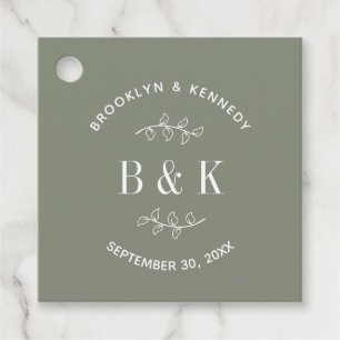 Salbeigrünes florales botanisches Monogramm Paar N Geschenkanhänger
