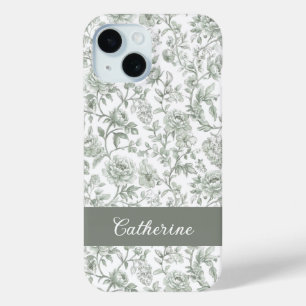 Salbeigrünes florales vintage Toile Monogramm Case-Mate iPhone Hülle