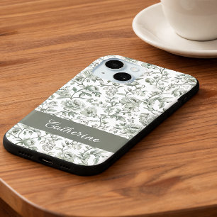 Salbeigrünes florales vintage Toile Monogramm Case-Mate iPhone Hülle