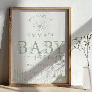 Salbeigrünes florales Willkommensschild für Baby S Poster