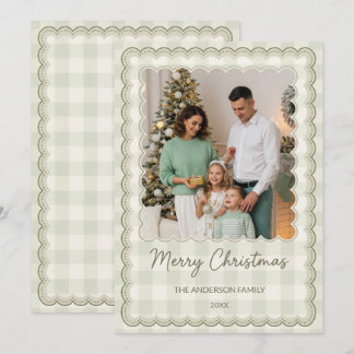 Salbeigrünes, geschweiftes Gingham-Familienfoto Feiertagskarte