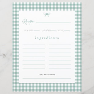Salbeigrünes Gingham-Baby-Shower-Rezeptkarte