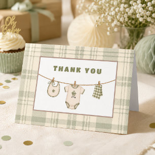 Salbeigrünes Gingham-Baby-Shower-Vintage-BBQ Dankeskarte