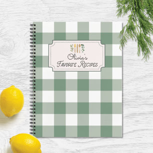 Salbeigrünes Gingham-Muster Rezept Kochbuch Notizbuch