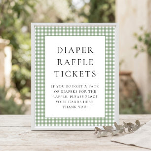 Salbeigrünes Gingham-Windel-Raffle-Baby-Shower-Sch Poster