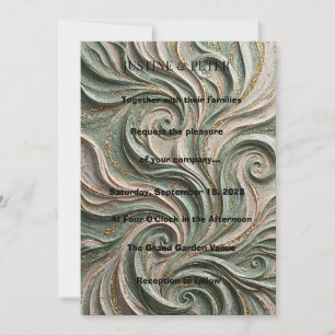 Salbeigrünes Gold Abstractes Mosaik-Hochzeitseinla Einladung