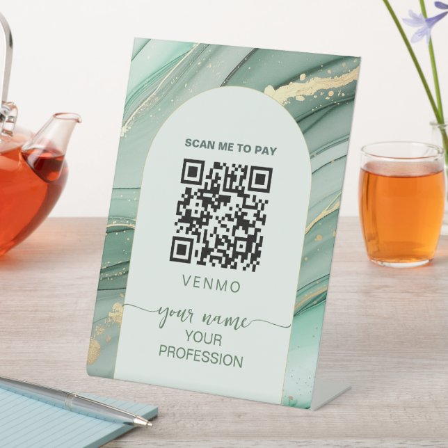 Salbeigrünes Gold Venmo-Zahlungs-QR-Code  Sockelschild (In Situ)
