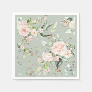 Salbeigrünes Gold-Wasserfarben-Blumen-Botanik-Part Serviette