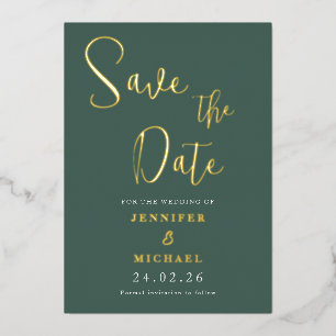 Salbeigrünes Goldfolien-Hochzeit Save The Date Folieneinladung
