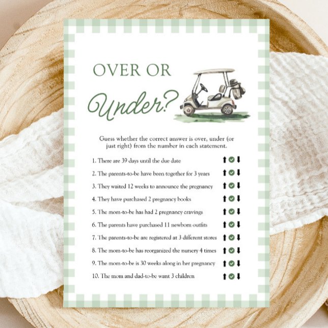 Salbeigrünes Golf Über oder Unter Babyparty-Spiel Einladung (Sage Green Golf Over Or Under Baby Shower Game)