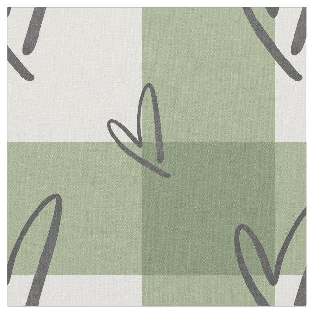 Salbeigrünes Herz Gingham gekämmte Baumwolle  Stoff (Nahaufnahme)