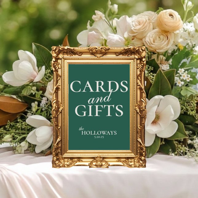 Salbeigrünes Hochzeitsempfangs-Geschenktisch-Schil Poster (Wedding Bridal Shower Cards and Gifts Poste)