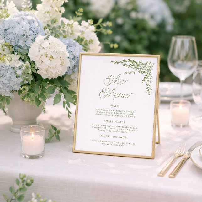 Salbeigrünes Hortensien-Hochzeitsmenü-Schild Poster (Von Creator hochgeladen)