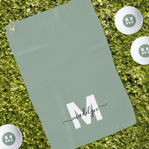 Salbeigrünes Initialen-Monogramm Golfhandtuch