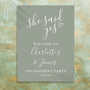 Salbeigrünes Ja-Sage-Engagement-Party-Willkommenss Poster