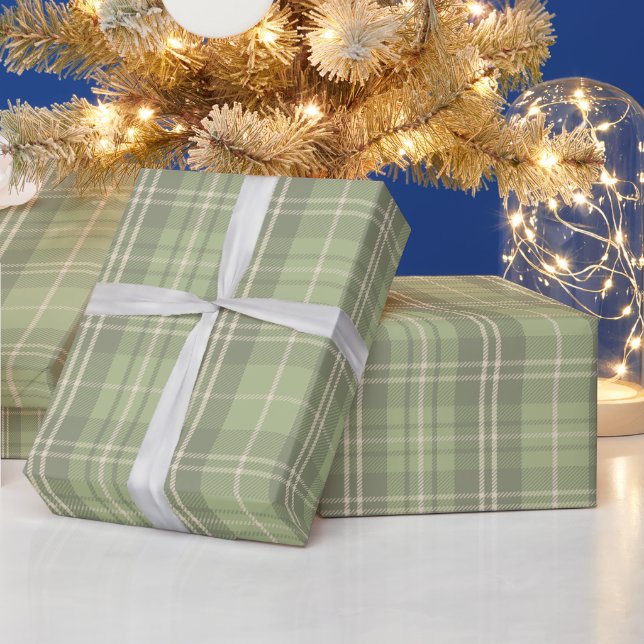 Salbeigrünes Karomuster Geschenkpapier (Feiertage)