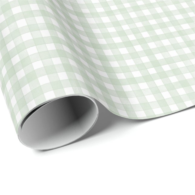 Salbeigrünes klassisches Gingham Geschenkpapier (Rolleneckpunkt)