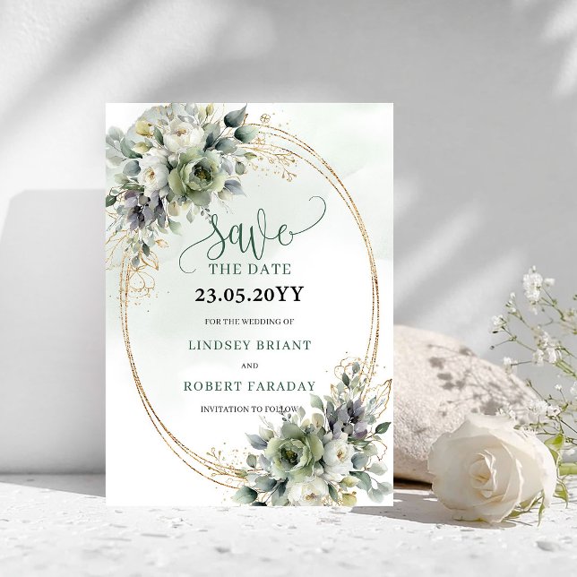 Salbeigrünes Laub Botanisches Save The Date (Sage Green Foliage Botanical Save The Date)