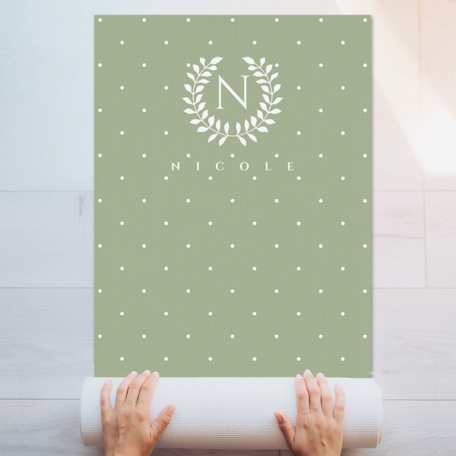 Salbeigrünes Lorbeer-Monogramm-Punktmuster Yogamatte (Von Creator hochgeladen)
