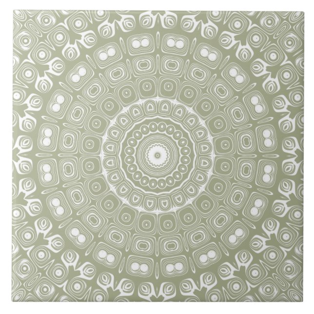 Salbeigrünes Mandala-Muster Fliese (Vorderseite)