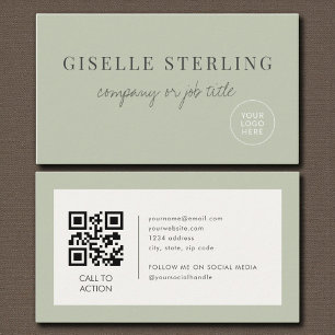 Salbeigrünes minimalistisches Firmenlogo QR Code Visitenkarte