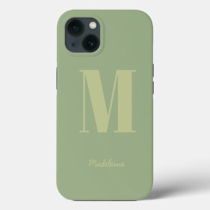 Salbeigrünes modernes minimales Monogramm Initial iPhone 13 Hülle