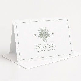 Salbeigrünes Monogramm gefaltete Hochzeits-Dankesk Dankeskarte