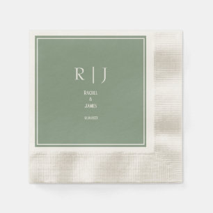 Salbeigrünes Monogramm Initial Moderne Hochzeit Serviette