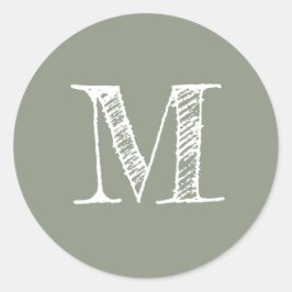 Salbeigrünes Monogramm Initial Runder Aufkleber