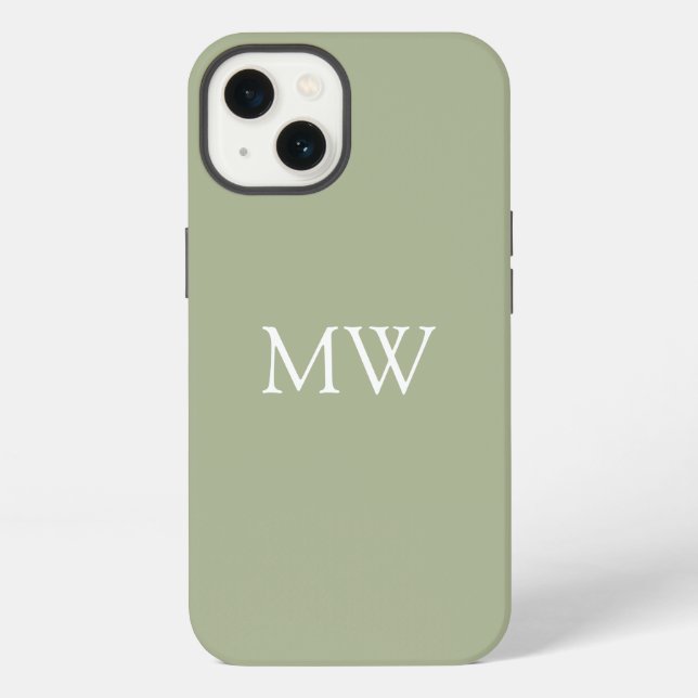 Salbeigrünes Monogramm Initialen Trendy Boho iPhone Hülle (Rückseite)