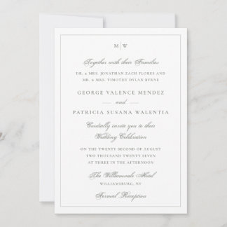 Salbeigrünes Monogramm Klassische Hochzeit Einladung