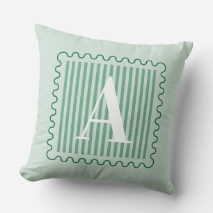 Salbeigrünes Monogramm Preppy-Segelmuster Kissen