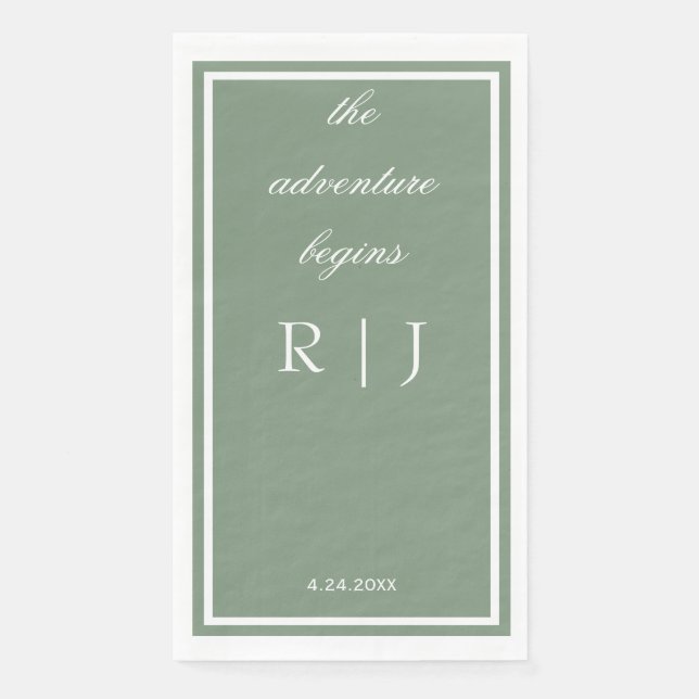 Salbeigrünes Monogramm-Zitat-Skript-Text Hochzeit Serviette (Vorderseite)