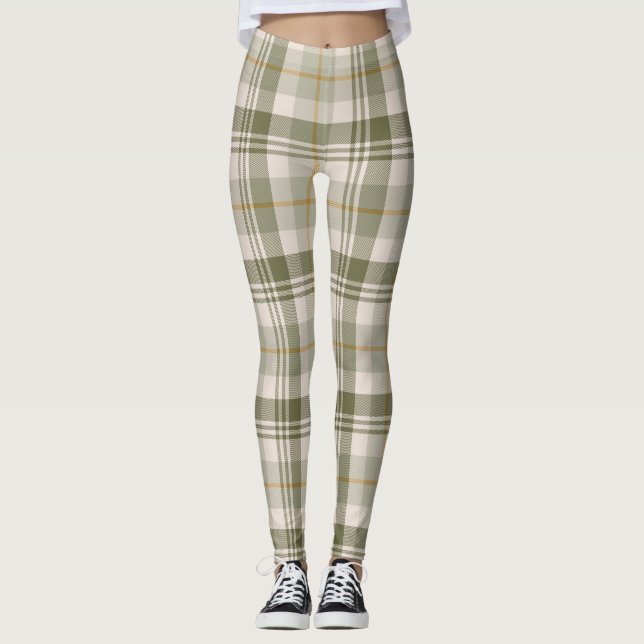 Salbeigrünes neutrales Karomuster Leggings (Vorderseite)