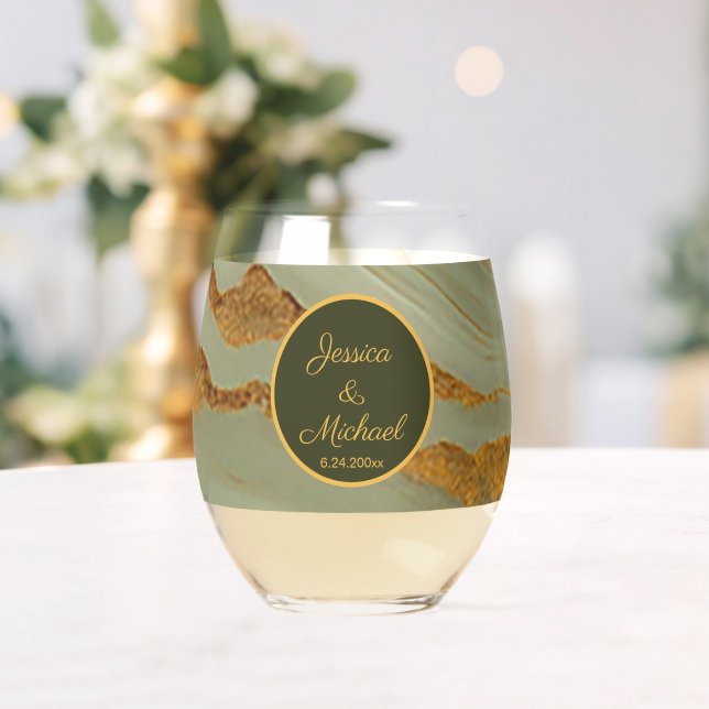Salbeigrünes Onyx-Steinmuster  Weinglas Ohne Stiel (Insitu (Hochzeit))