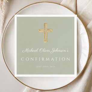 Salbeigrünes religiöses Kreuz Jungen-Konfirmation Serviette