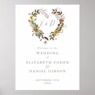 Salbeigrünes Rustikales Florales Hochzeits-Willkom Poster