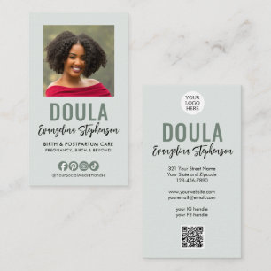Salbeigrünes Schriftlogo QR Code Foto DOULA Visitenkarte