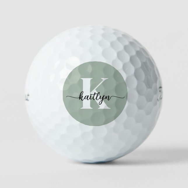 Salbeigrünes Schriftmonogramm Golfball (Vorderseite)