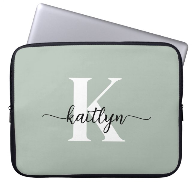 Salbeigrünes Schriftmonogramm Laptopschutzhülle (Vorderseite)