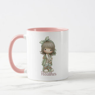 Salbeigrünes Schwarzes Cute Cottagecore Mädchen Pe Tasse